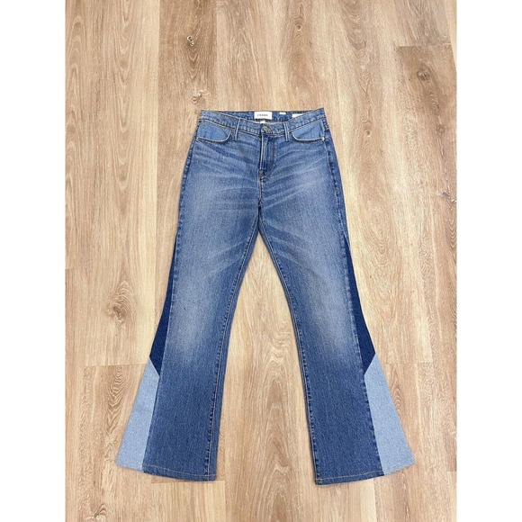 Frame Le High Flare Diagonal Block Boho Patchwork Hippie Jeans 26 29inseam - Picture 8 of 16